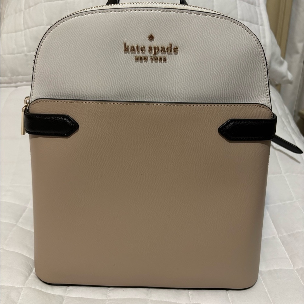 Kate Spade White and Tan Leather Backpack Handbag
